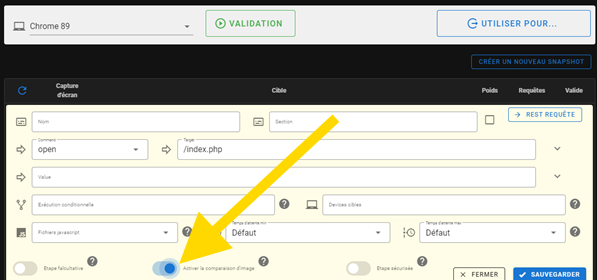 Activation de la comparaison graphique sur l’étape 